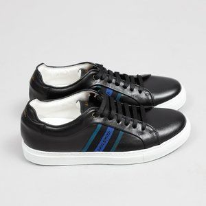NWT Paul Smith Basso Black Leather Green & Blue Stripe Sneaker